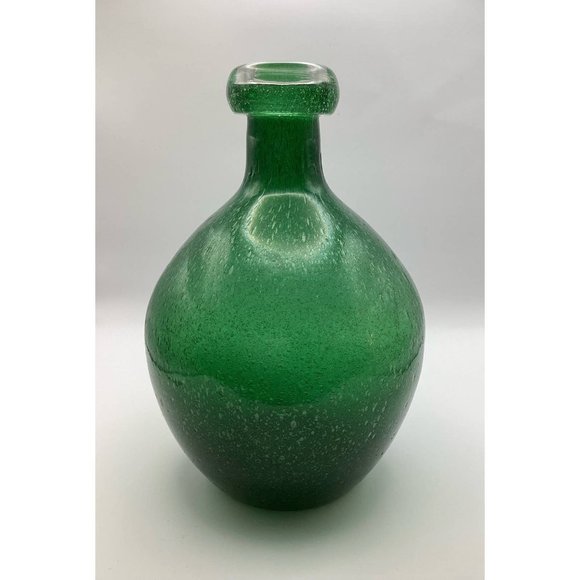 Mid century modern handcrafted with bubble details dark green glass vase - Picture 2 of 8